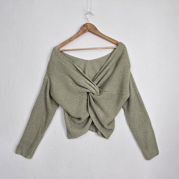 Astr The Label Twist Back Sweater Sz M Sage Green Acrylic Pullover Long Sleeve - Picture 6 of 12